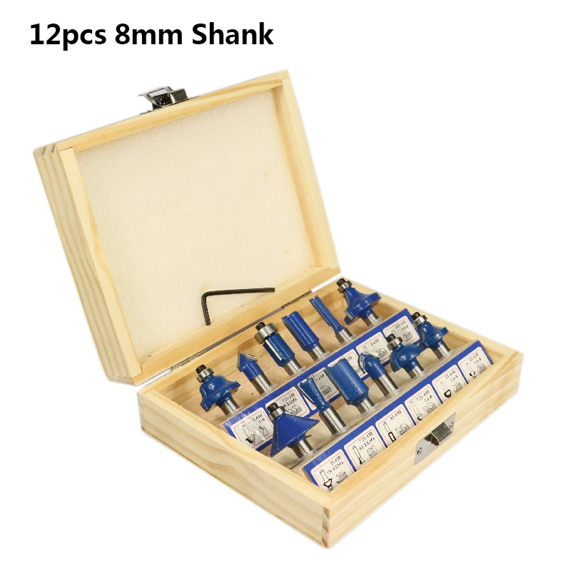 12pcs 8mm Набор деревообрабатывающих фрез, 12 шт., 6,35 мм/8 мм/12,7 мм хвостовик, твердосплавные фрезы для гравировки по дереву, режущие инструменты - Длина режущей кромки: 12pcs 8mm