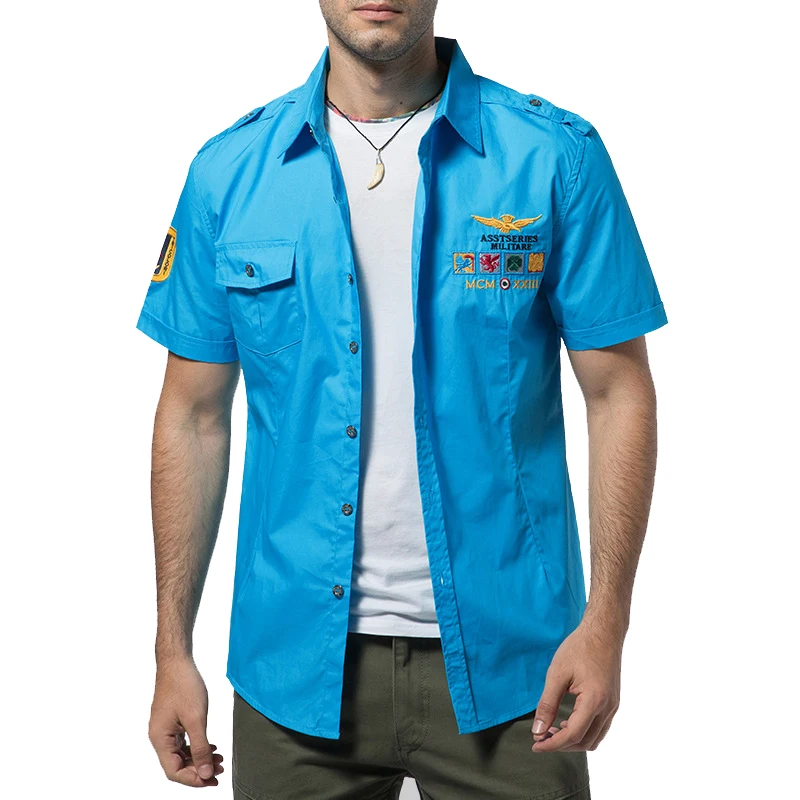 High Quality air force shirt Men's cotton embroidery Short sleeve shirt summer new Casual military shirt
