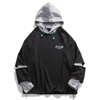 

Women Hoodies False Two Pieces Broken Holes Hoodies Casual Pullover Hooded Sweatshirts Men Fashion Hip Hop Hipster Hoodie Tops