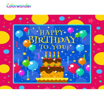 

Cartoon Cake Balloon Ribbon Children Birthday Baby Shower Photography Backdrop Photographic Backgrounds For Photo Studio Vinyl