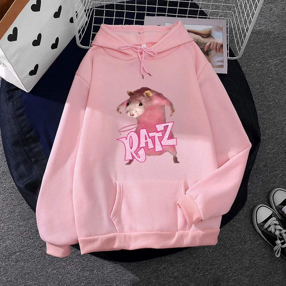 cat hoodie Y2K Women RATZ animal kawaii hoodies Girls Top Vintage Solid Long Sleeve Oversized Hooded Sweatshirt Large hoodie clothes white sweatshirt