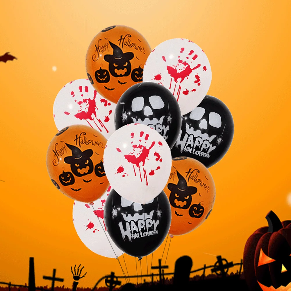 

50PCS Pumpkin Balloon Reusable Funny Blood Splatter Skull Skeleton Festival Halloween Party Decoration Latex Props Scary Round