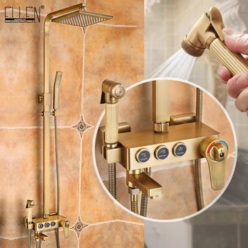 

Thermostatic Shower Sets Antique Bronze Rain Shower Faucet with Bidet Spray Bathroom Rainfall Shower Faucet EL4103