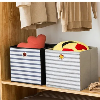 

Striped Storage box Non-woven fabric Folding Storage bins Kids Toys Book Clothes Sundries Basket Closet desktop Organizer 1pcs