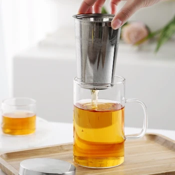 

Mug with Filter for Tea 550ml Glass Tea Mugs Cup with Lid Handle Stainless Steel Infuser Home Office Borosilicate 18oz