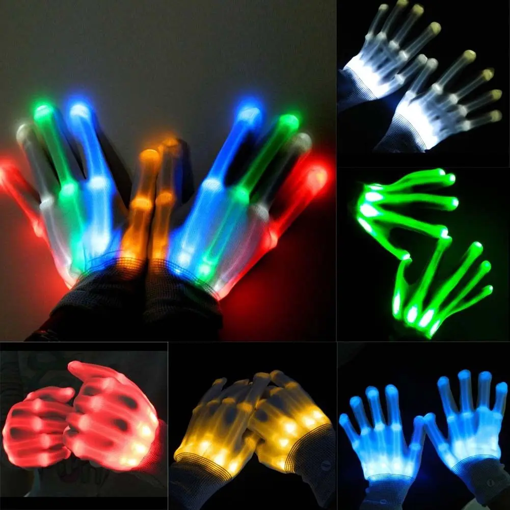 Fun LED Light Gloves Finger Lighting Electro Rave Party Dance Skeleton Halloween