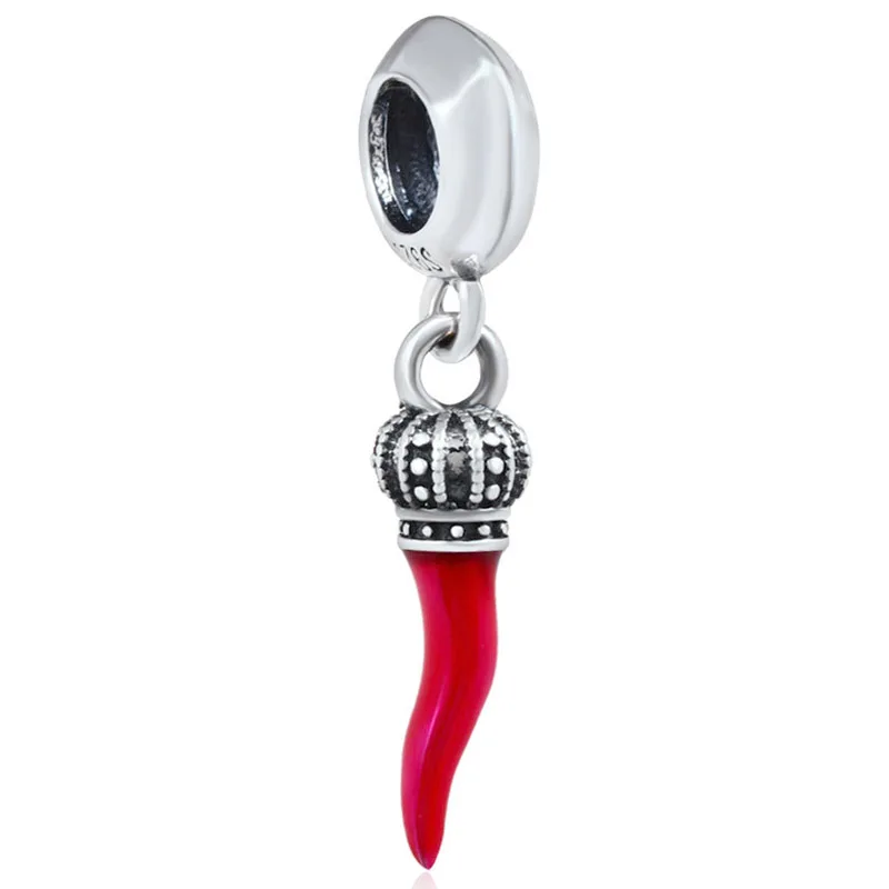 

Original Red Enamel Luck Crown Corno Pendant Beads Fit 925 Sterling Silver Bead Charm Bracelet Bangle DIY Jewelry