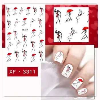 

1 sheet 3d Nail Sticker Water Decals Red Yellow Abstract Female Lines Nails Slider Art design Manicure Decoration Adhesive Wraps