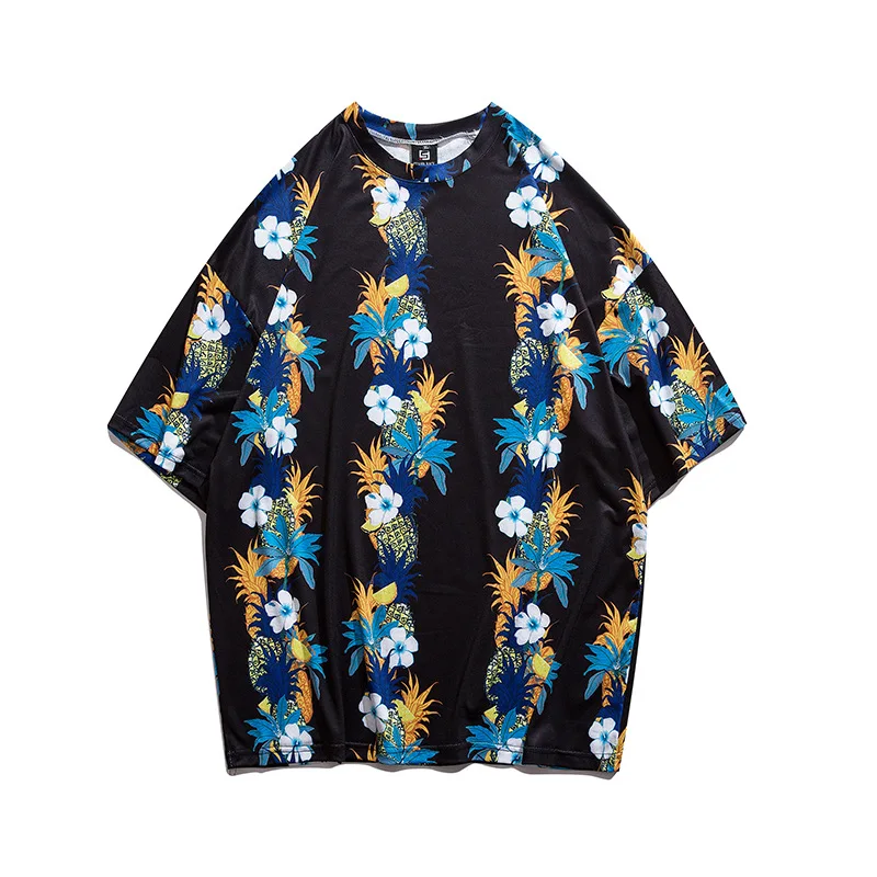 

Harajuku Pineapple Print Black T Shirt 2020 Japanese Streetwear Summer T-shirt Men Women Hip Hop Tshirt Casual Short Sleeve Top