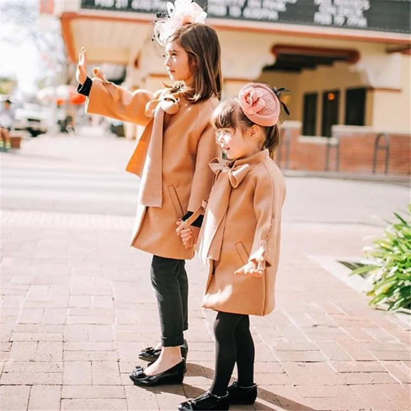 2-8T Toddler Kids Baby Girls Clothes Winter Warm Wool Bowknot Fashion Coat Overcoat Outwear Elegant Jacket Outfits Streetwear