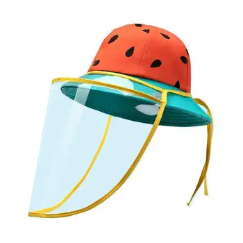 

New Anti-Saliva Protective Caps Children Fisherman Hat Dustproof Face Cover Cap Non-Detachable Mask Solid Color Cap Anti-fog Hat
