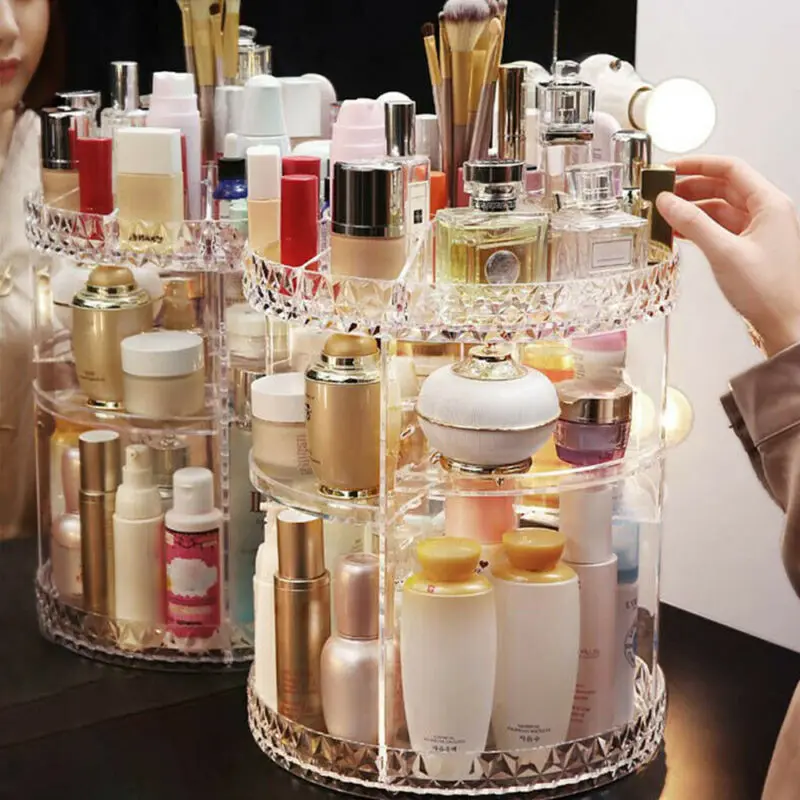 

360-Degree Rotating Makeup Organizer Storage Box Case Cosmetics Jewelry Holder Clear 3 Layers Storage Racks