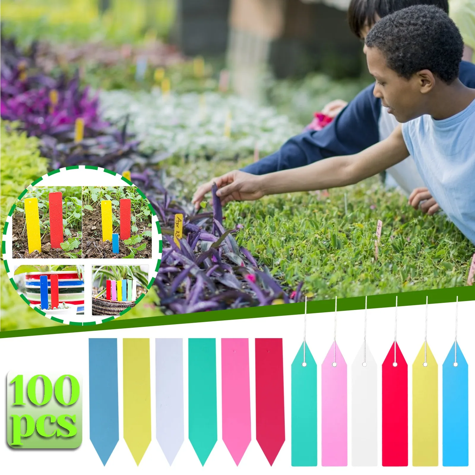 Etiquetas de plástico impermeables para plantas de jardín, marcador de recipiente Multicolor para semillas, marcador de recipiente, etiquetas de nombres para plantas #55, 100 Uds.