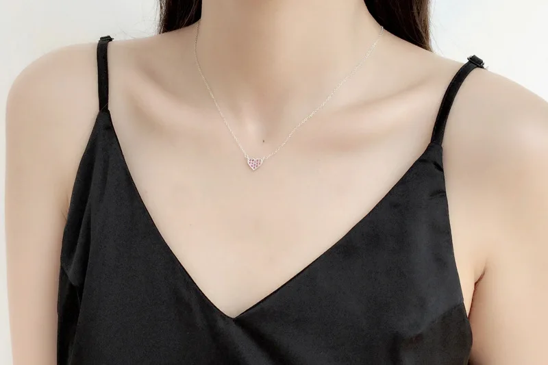Новинка, 925 пробы, Серебряная Инкрустация, циркон, гранат, любовь, сердце, форма, удача, ожерелье, ключица, цепь, аксессуары для одежды, изысканное ювелирное изделие