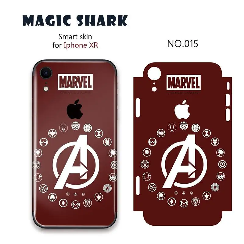 Волшебная Акула Горячая Мода Marvel Мстители ударопрочный ПВХ Bumpy стикер задний Чехол кожная пленка для Apple iPhone XR - Цвет: 015