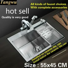 Модная кухонная раковина прочная 304 нержавеющая сталь ручная работа один слот Горячая 55x45 см