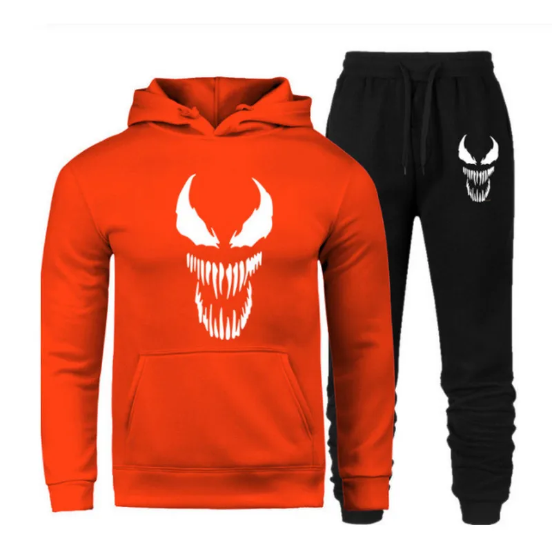 Новинка, брендовый спортивный костюм, модный, Venom, мужская спортивная одежда, два предмета, наборы, все, хлопок, флис, Толстая Толстовка с капюшоном+ штаны, спортивный костюм для мужчин