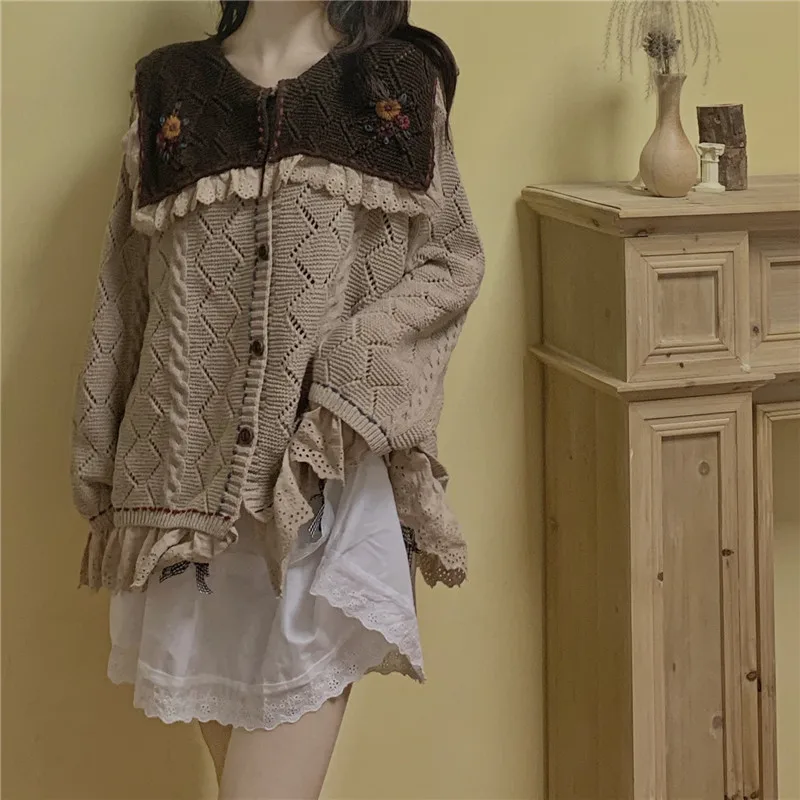 Vintage Ladies Knitted Cardigans Sweaters Women Long Sleeve Korean Retro Fashion Slim Tops Cardigans 2021 Autumn Winter
