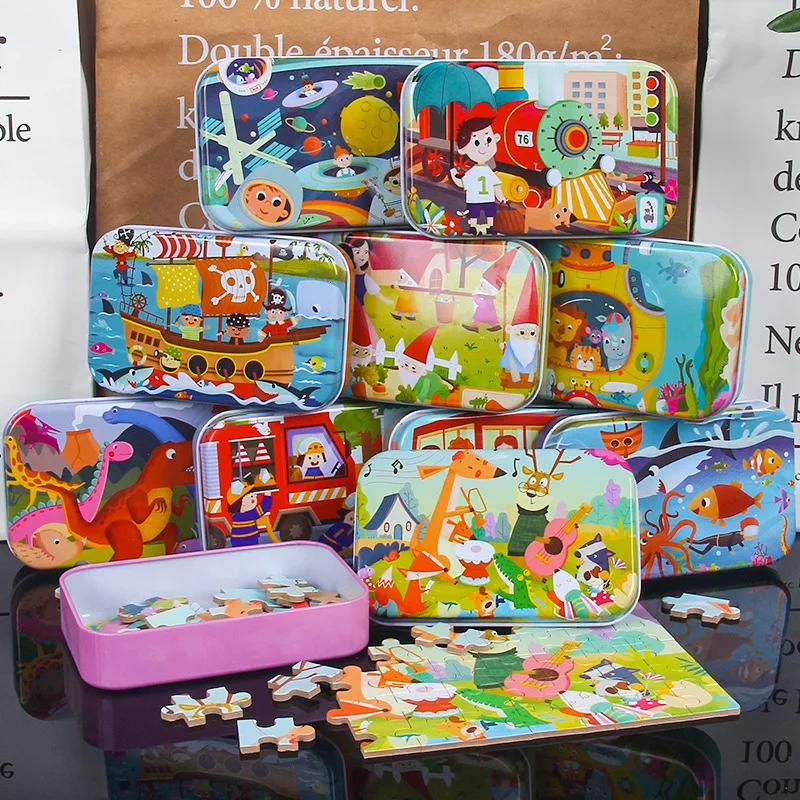 

60Pcs/Set Cartoon Wooden Puzzle Kids Educational Toy Montessori Animal Traffic Educational Jigsaw Toys For Children Baby Gift