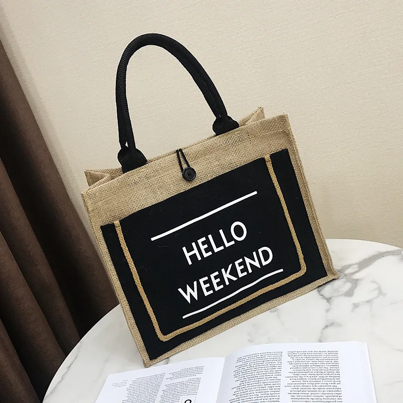 

WOMEN'S Bag 2019 Fashion New Style Canvas Flax Contrast Color Tote Bag Trend One-Shoulder Handbag Bag Women's
