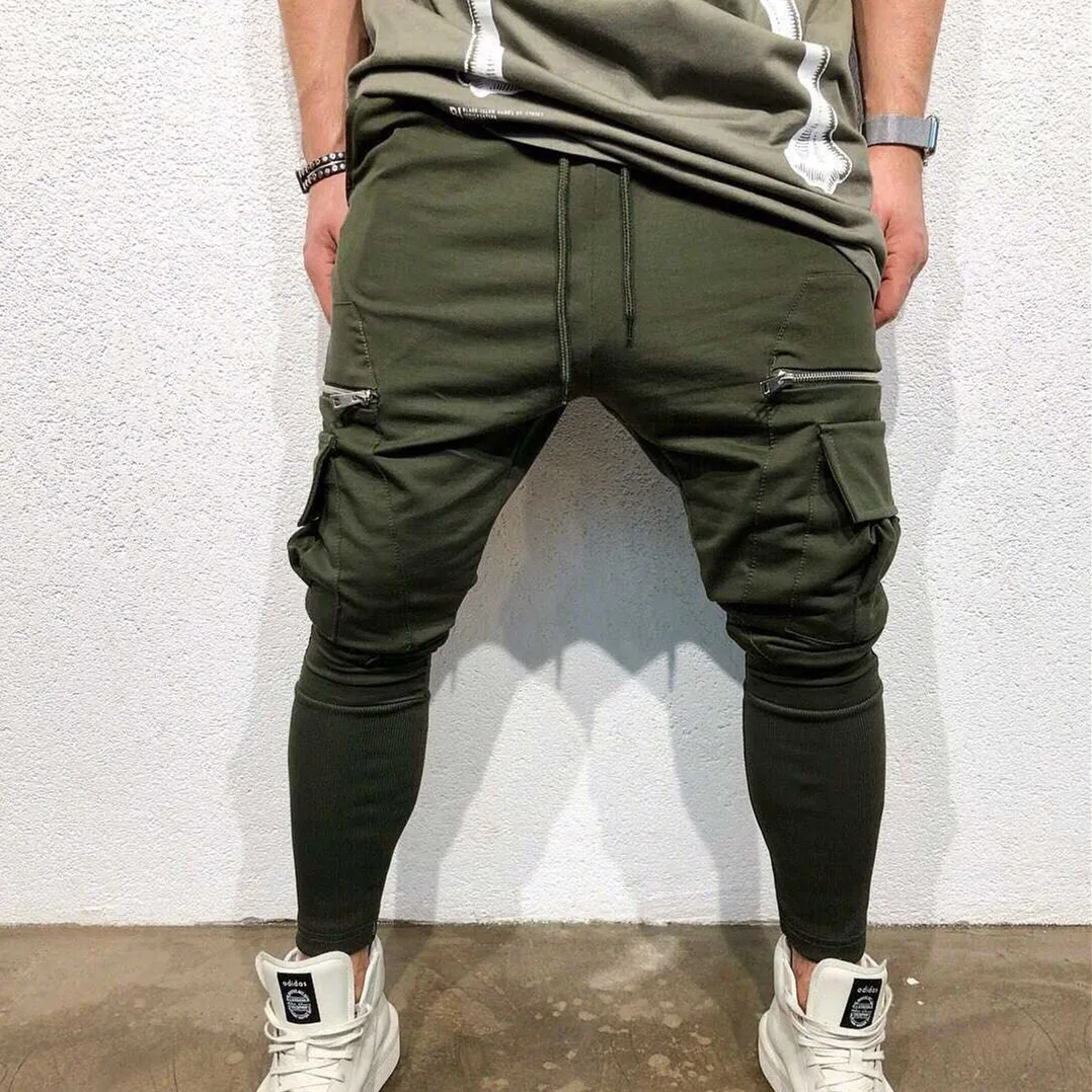 army green Новинка, Брендовые мужские брюки с карманами, уличная мода, для досуга, для улицы, с соединением, тонкие ноги и брюки - Цвет: army green