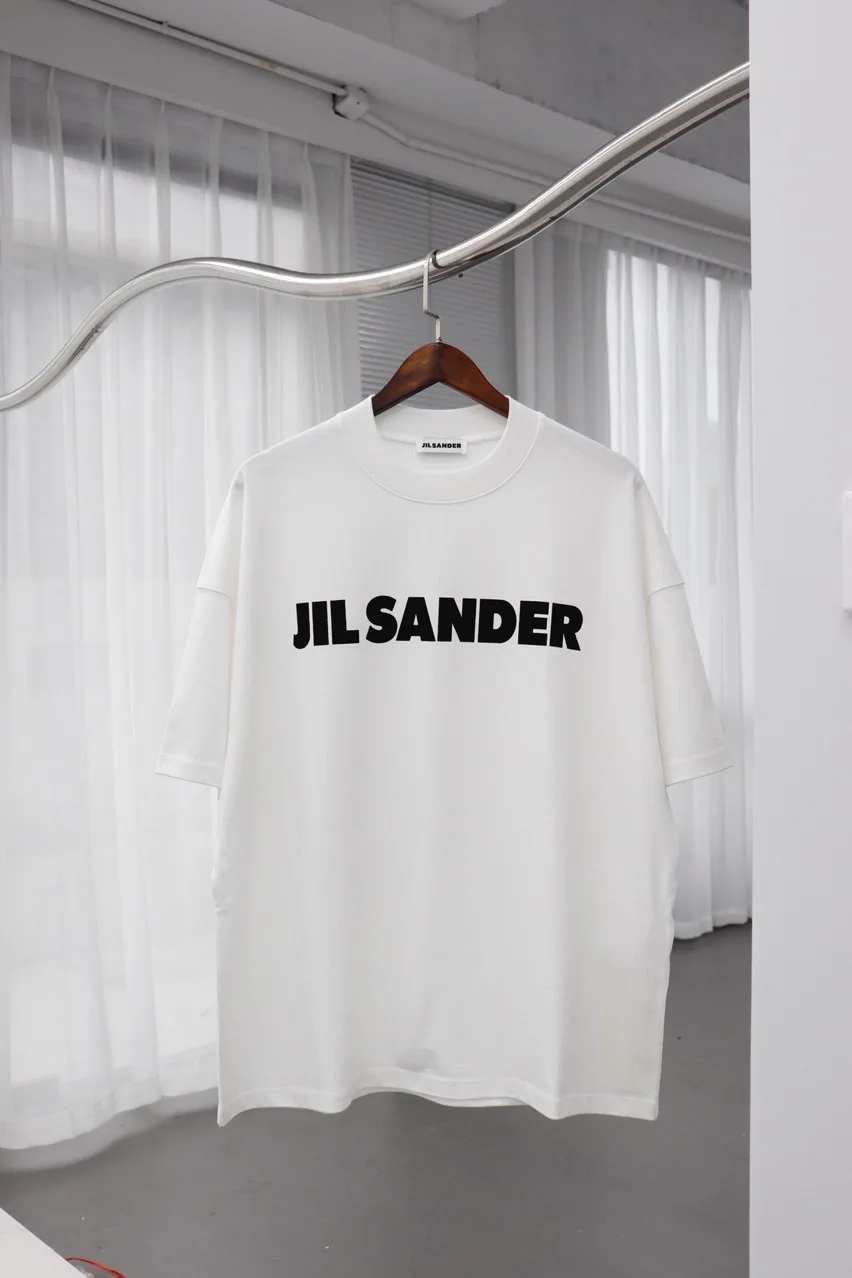 Camisetas blancas con letras negras para mujer, camisetas de algodón de gran tamaño, blusa de manga corta jil sander, Tops de verano para mujer