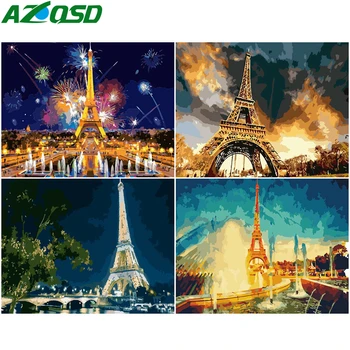 

AZQSD DIY Pictures By Numbers Tower Drawing On Canvas Abstract Art Unframe Painting By Numbers Landscape Decor For Home