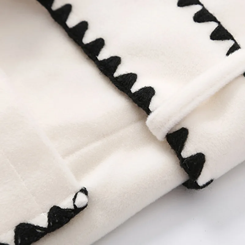 Элегантные черно-белые волнистые шерстяные корейские пальто для женщин Осень Зима Новая повседневная модная куртка свободного размера плюс Дамская уличная одежда