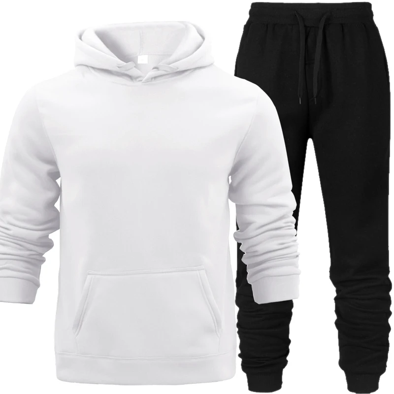 

Streetwear Solid Color Tracksuit Men Sportswear Sets Fleece Regular Hoodie+Pants Sporting Suit Casual Sweatshirts Hip-hop Set