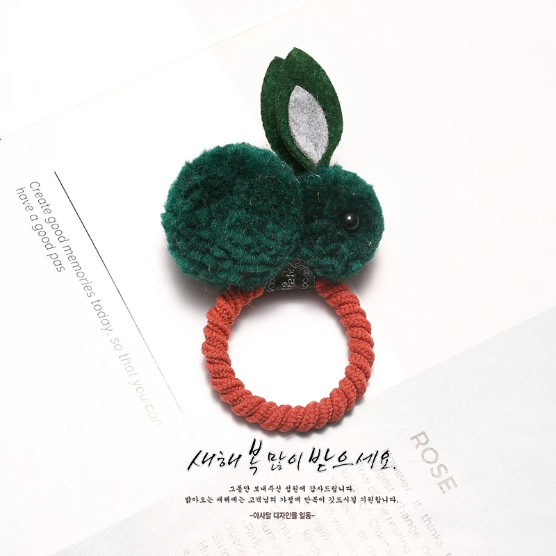 Милая Детская резинка с кроликом для девочек, корейские аксессуары для волос, кольцо для волос, заколка с бантом для девочек, головной убор, ювелирное изделие - Цвет: Dark green