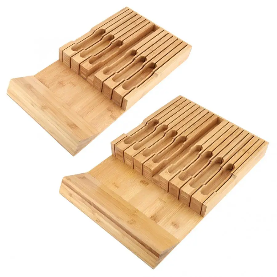 

Bamboo Knife Organizer with Plus Slot for Sharpener Kitchen Tool