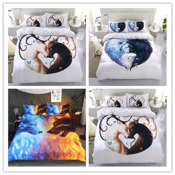 

Elk And Lion Wolf Couples Microfiber Bedding Sets Duvet Cover Soild Bed Sheet Single Double King Size