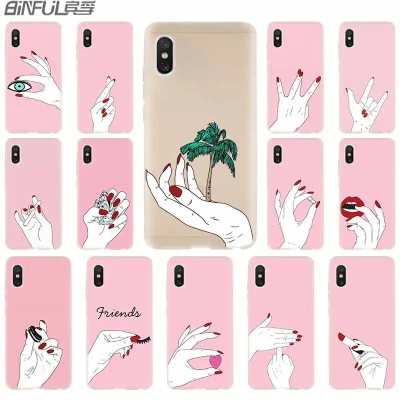 Soft TPU Case For Xiaomi Mi 12 11 Pro Ultra 10 9 8 SE 6X 5X A3 A1 A2 LITE cc9 cc9e Cover Best Friend Pink Hands Red Nails | Мобильные
