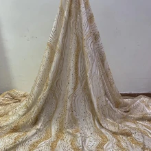 Африканская кружевная ткань W124 последний нигерийский тяжелый с бисером и кружевом Ткань Чистая блесток французский вышитый тюль кружевная ткань для платья