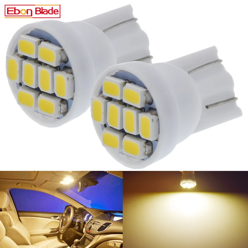 2Pcs Warm White T10 1210 8SMD W5W 194 168 192 Auto Interior Dome Map