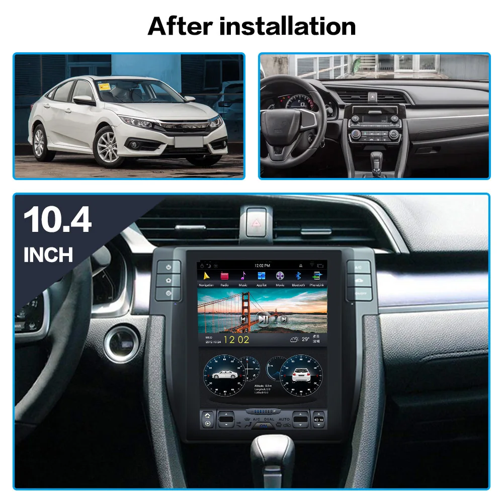 4G 64G PX6 Android 9.0 Car Radio Tesla Vertical Screen for Honda Civic- Audio Player In-dash Carplay GPS Navigation