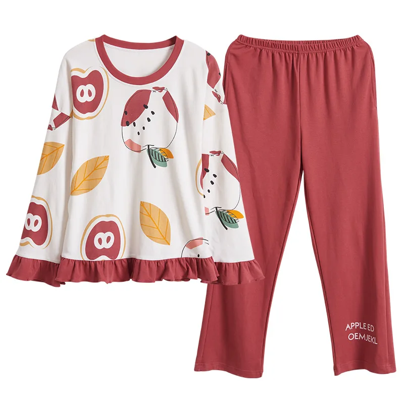 Осенняя Женская одежда для сна, Хлопковая женская пижама с принтом, пижама с длинным рукавом для женщин, мягкая женская одежда, M-4XL