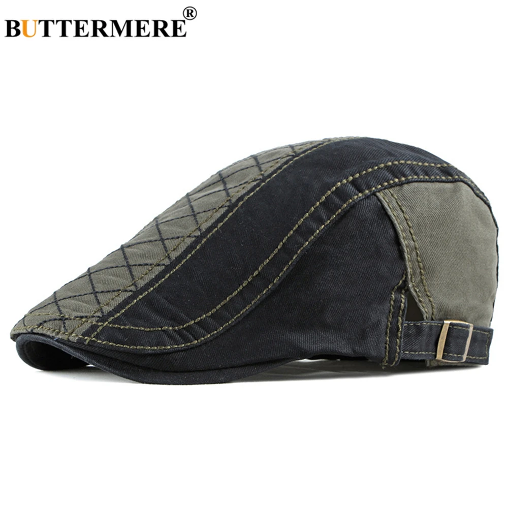 

BUTTERMERE Flat Cap for Men Beret Hat Black Army Green Patchwork Spring Suumer Cotton Casual Men's Ivy Hats