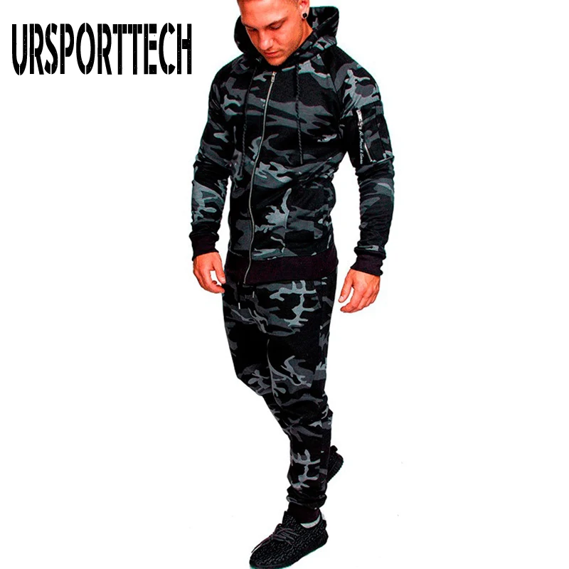

Camo Tracksuit Men Set 2020 Spring Autumn New Sweat Suit Set Mens Sporting Clothing Hoodie and Sweatpants 2 Pieces Jogger Outfit