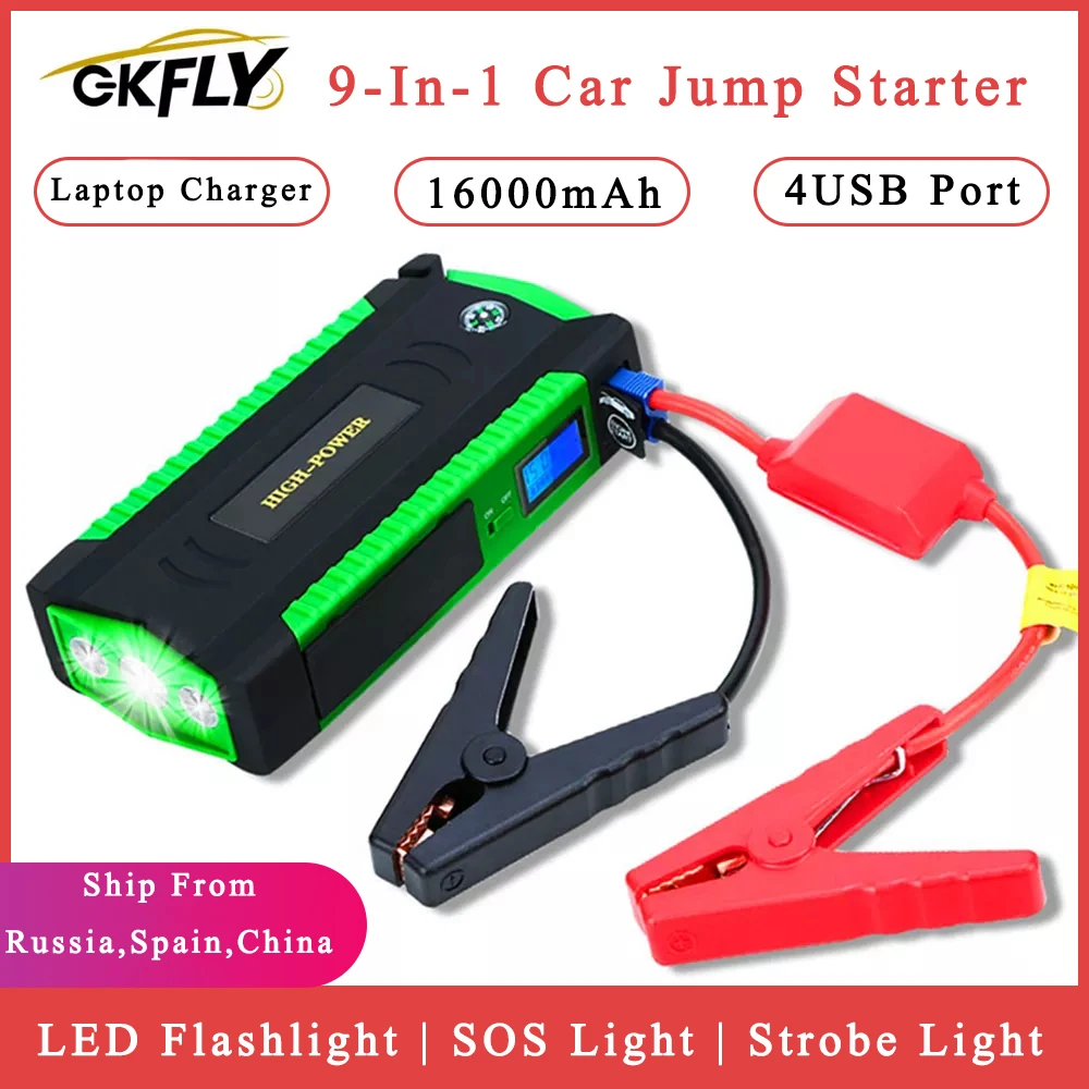 GKFLY arrancador de batería coche portátil, dispositivo de arranque de emergencia, Cables, cargador de batería, Booster 600A Buster|Arrancador con cables| - AliExpress