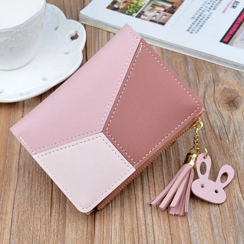 

Wallet Short Women Leather Wallets Zipper Purse Cute Tassel Patchwork Fashion Panelled Trendy Coin Purse Card Holder 2019 New
