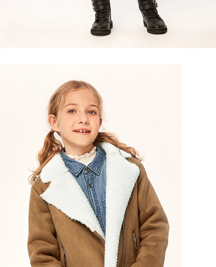 Children wear suede plus velvet jacket new autumn and winter children and girls warmth thick coat