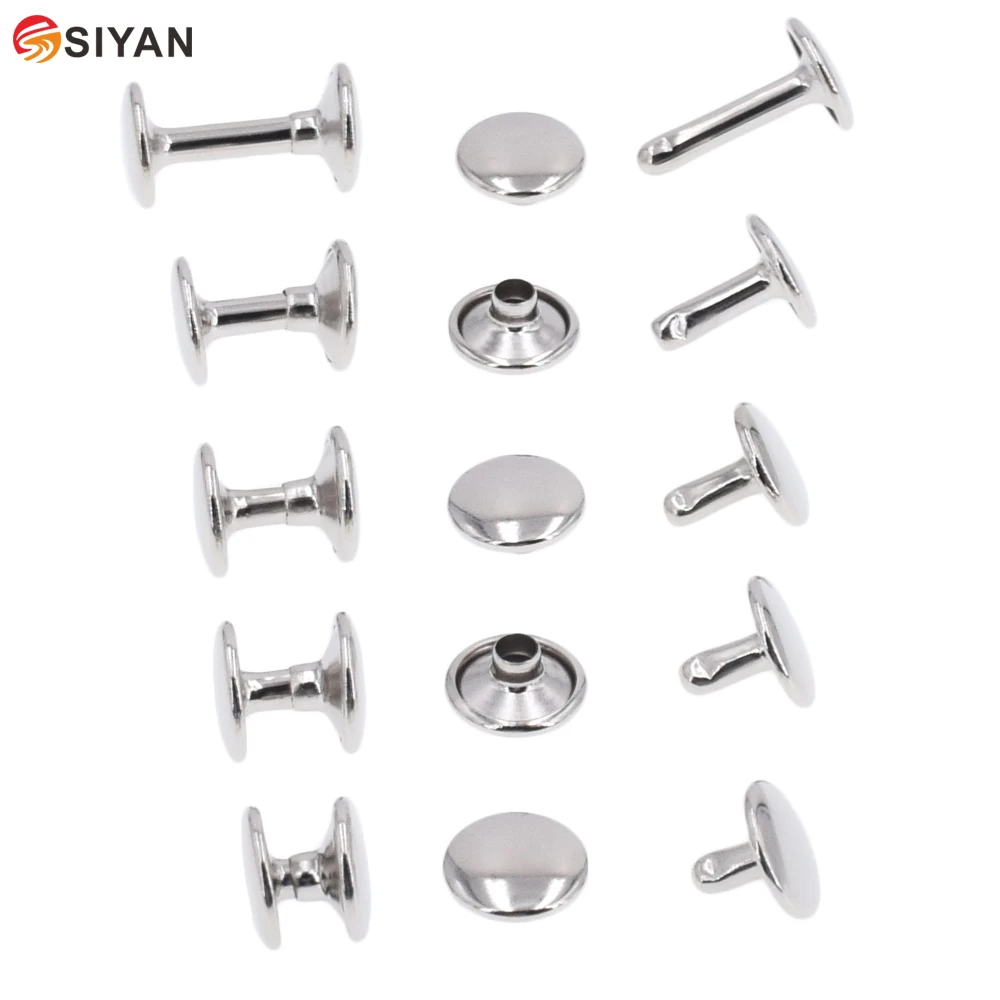 Trimming Shop 9mm Double Cap Rivets, Leather Rivets Tabular Metal Studs for  Clothing Silver 100 Sets 