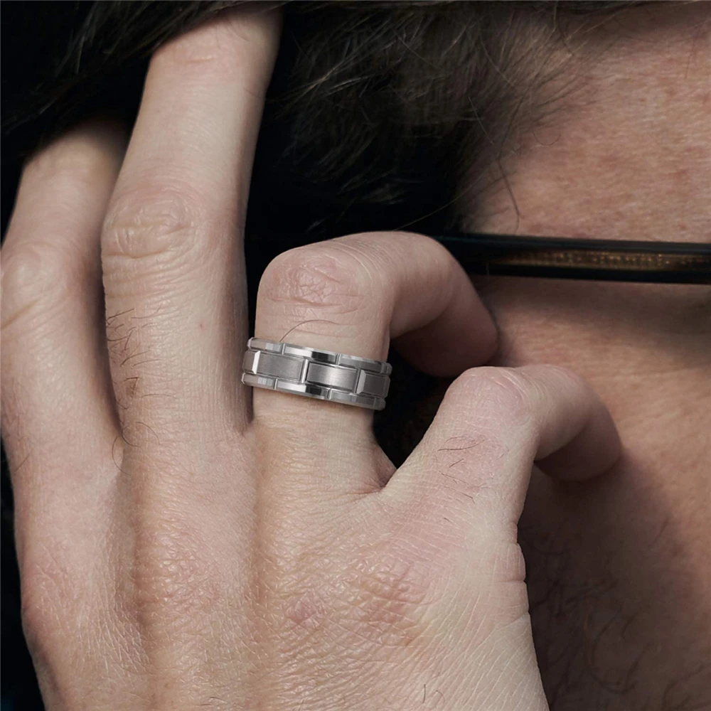 FDLK  8MM Men's Stainless Steel Rings Blue Red Rainbow Groove Beveled Edge Ring Carbon Fiber Ring Men's's Wedding Band Jewelry