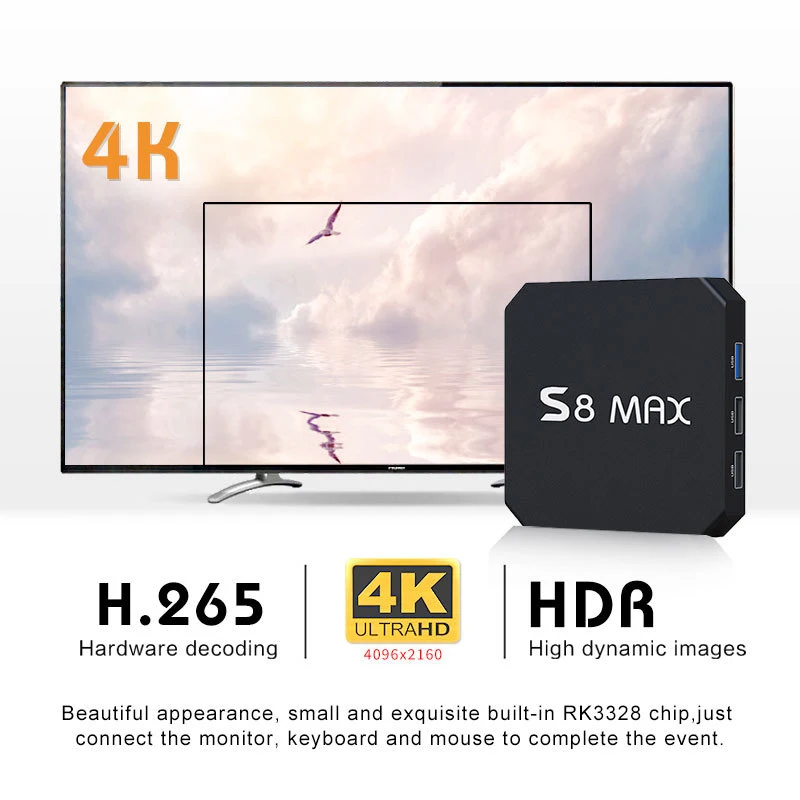 Android 8,1 S8 MAX плеер двухдиапазонный wifi+ Bluetooth 4,1 4+ 32G 4K сетевая приставка, штепсельная вилка европейского стандарта