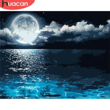 

HUACAN Painting By Numbers Night Landscape Hand Painted Drawing On Canvas Pictures By Number Moon Kits Home Decors