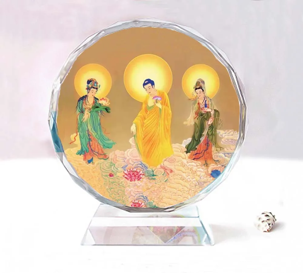 

The three saints of the West Double sided crystal Buddha ornaments, Exquisite creative birthday gift commemorative crafts
