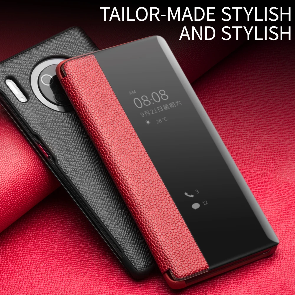 QIALINO Fashion Genuine Leather Flip Cover for Huawei P30 P40 Pro+Plus Luxury Handmade Smart Window Case for Huawei Mate 30 Pro