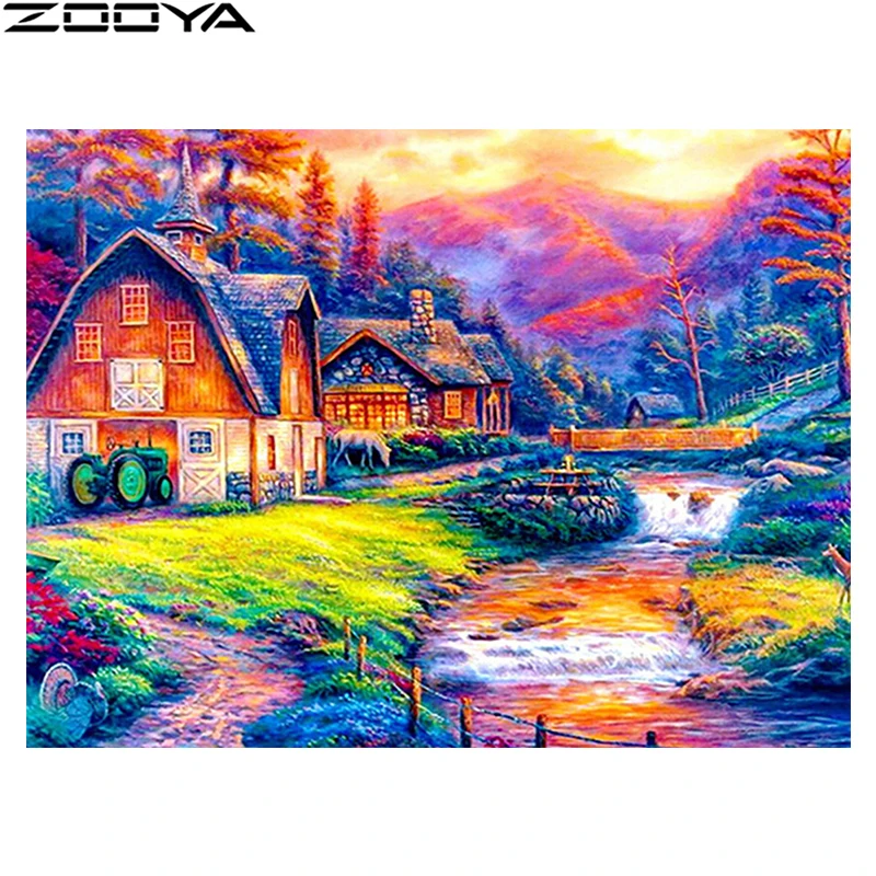 

Home Decor Cross Stitch 3D Diamond Painting Full Drill Square 5D Diamond Embroidery Scenery House Diamond Mosaic Landscape M504
