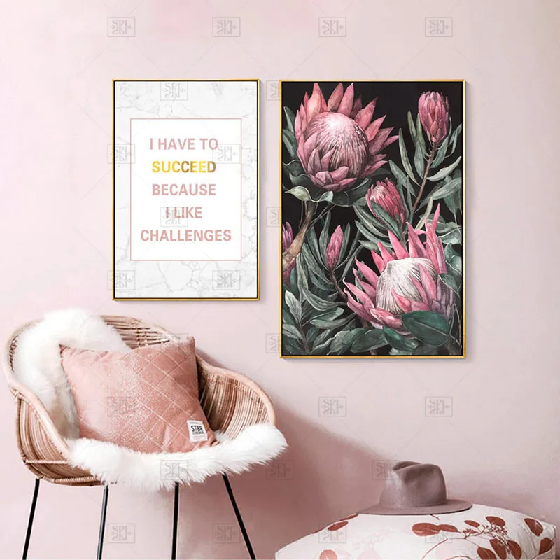 

Pink Wall Art Leaves Posters and Prints Flower Canvas Painting for Living Room Decoration Pictures Zebra Frameless Poster